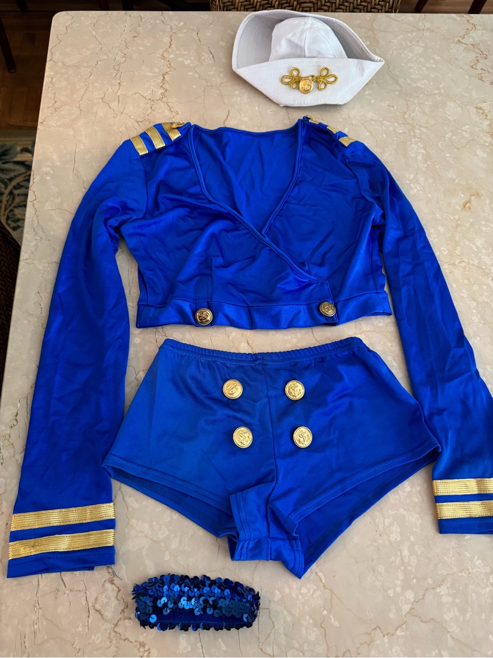 Royal Blue Pinup Sailor Costume Set with Sequin Garter